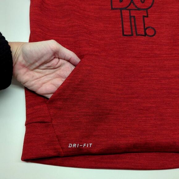 Nike Dri Fit Boys Youth Hoodie Just Do It Pullover Kangaroo Pocket Red 7/Large - Picture 4 of 5